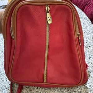 Red Valentina Backpack Purse w/brown trim